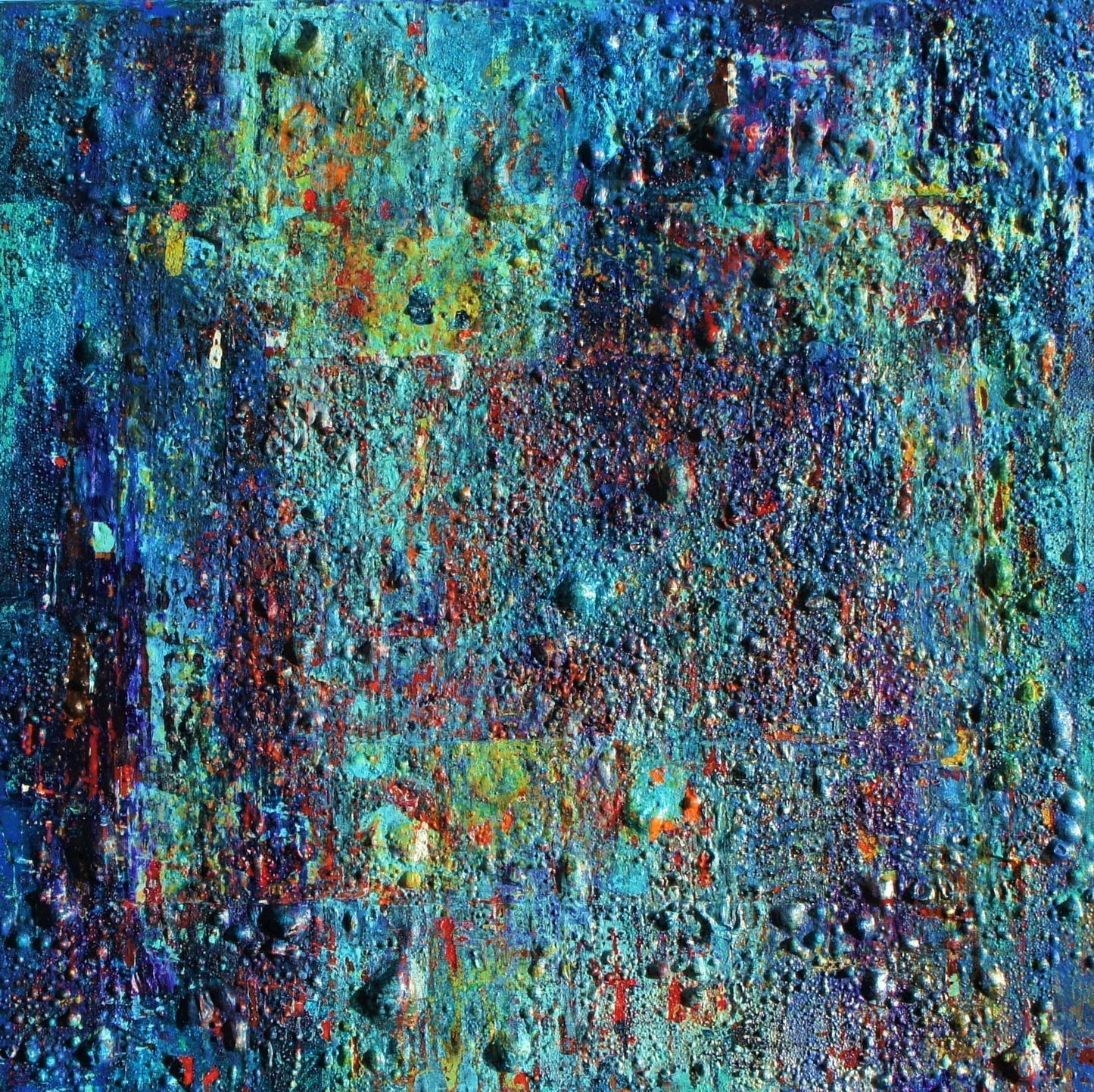 Textured bubbles and blue tones in "Earth" by Lenon B