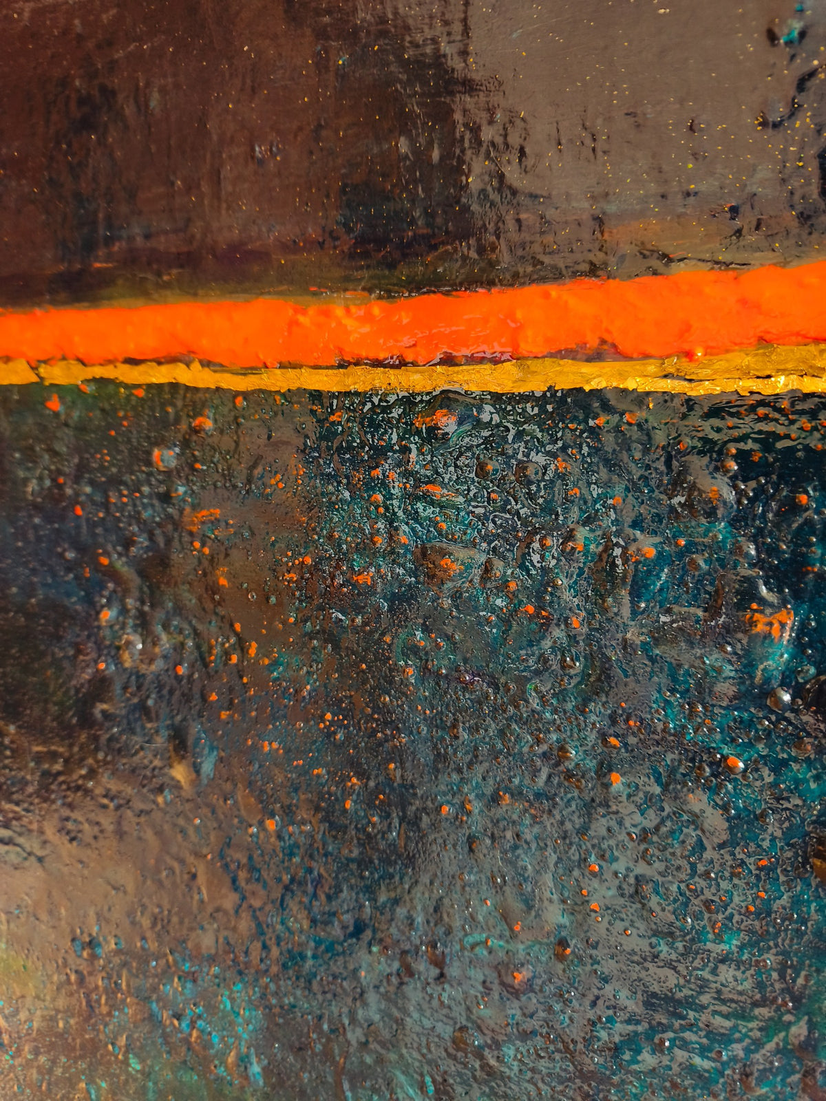 Detail of The Line: red line with gold leaf