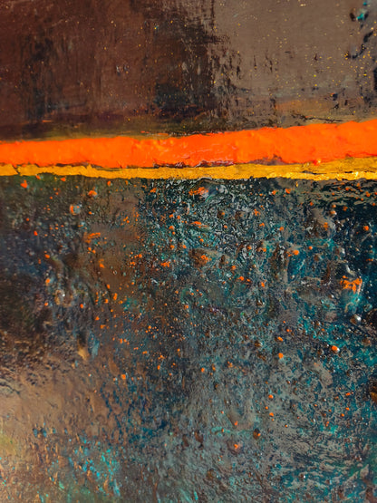 Detail of The Line: red line with gold leaf